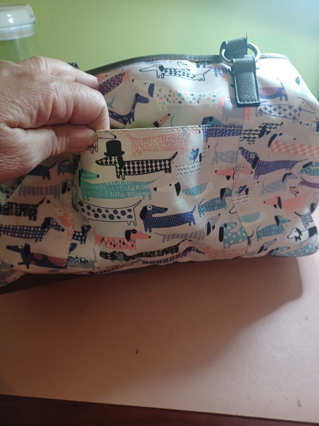 Lilly Bloom Retired Dachshund Satchel Purse Gray Handles And Trim