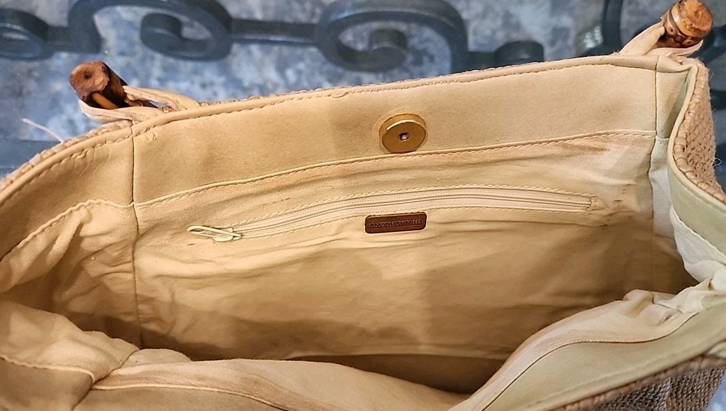 Vintage Amanda Smith Woven Summer Tan Purse w/Cane Handles