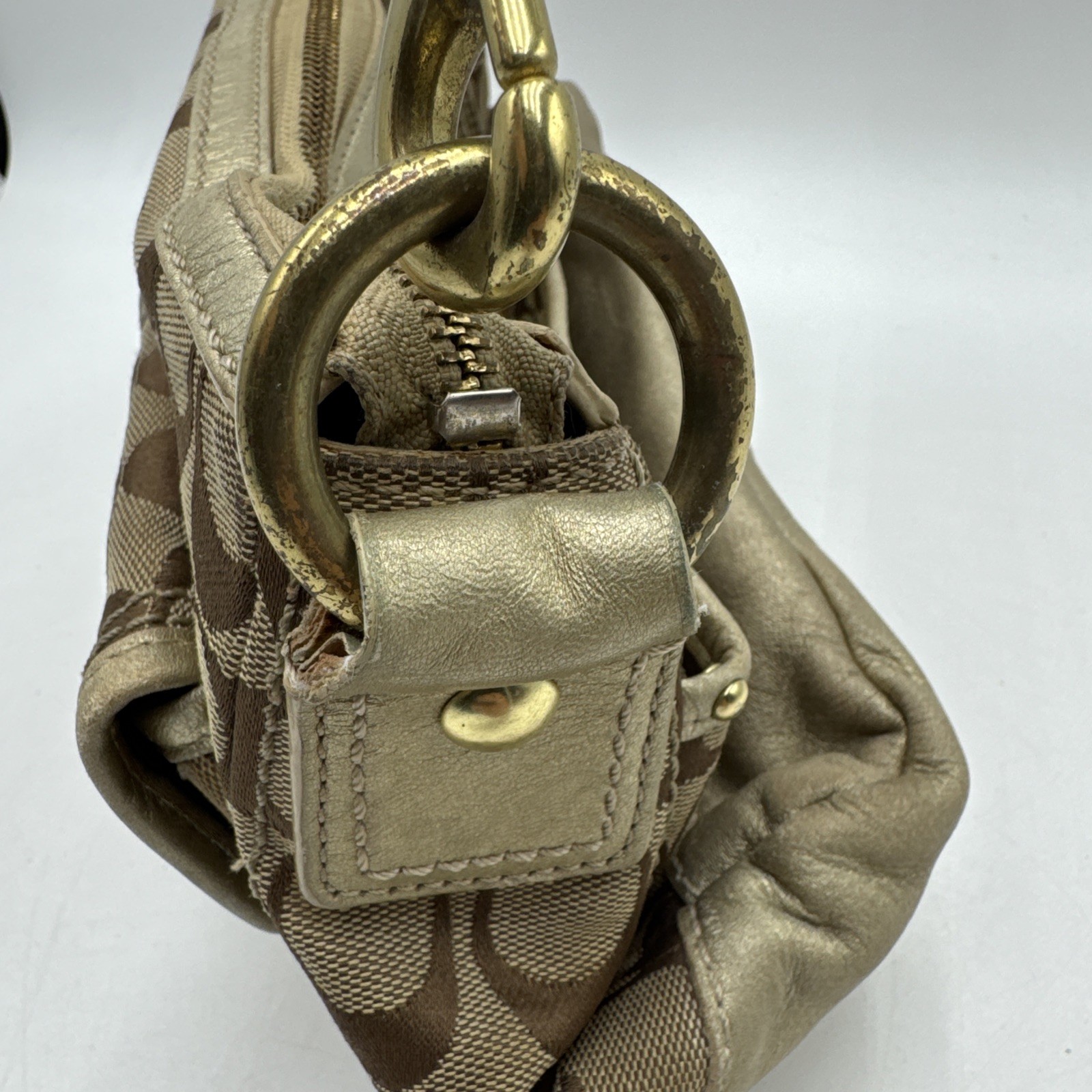 Coach Legacy Double Turnlock Tan Signature C Bag Metallic Gold Y2K # F12869