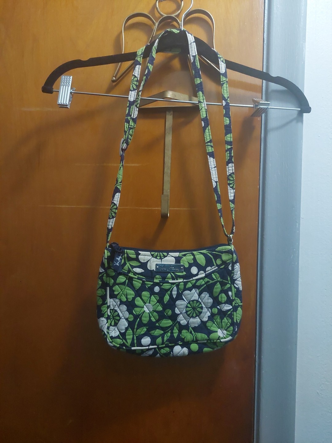 Vera Bradley Crossbody Bag Purse In Lucky You/ Green & White About 9.5 x 6 x 2.5