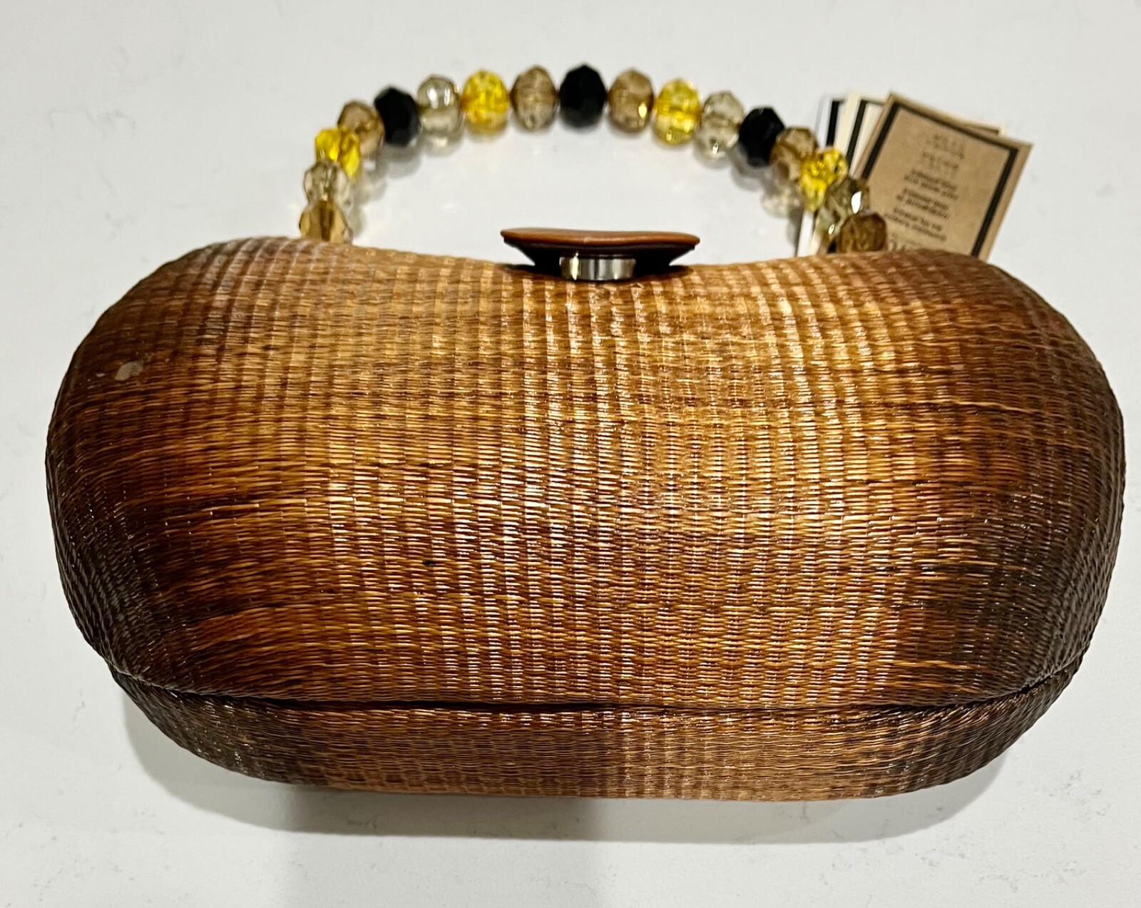 Le Sac Handmade Purse Buri palm tree rattan, straw cane woven style bag, NWT