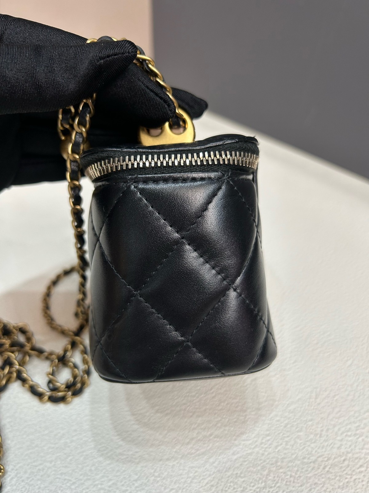 Chanel 21A Double Gold Ball Vanity Case Mini Black Cowhide Crossbody Duty Paid
