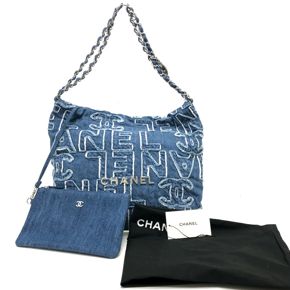 Chanel AS3260 24A Chanel22 Logo Patchwork Shoulder Bag Denim r2_0922