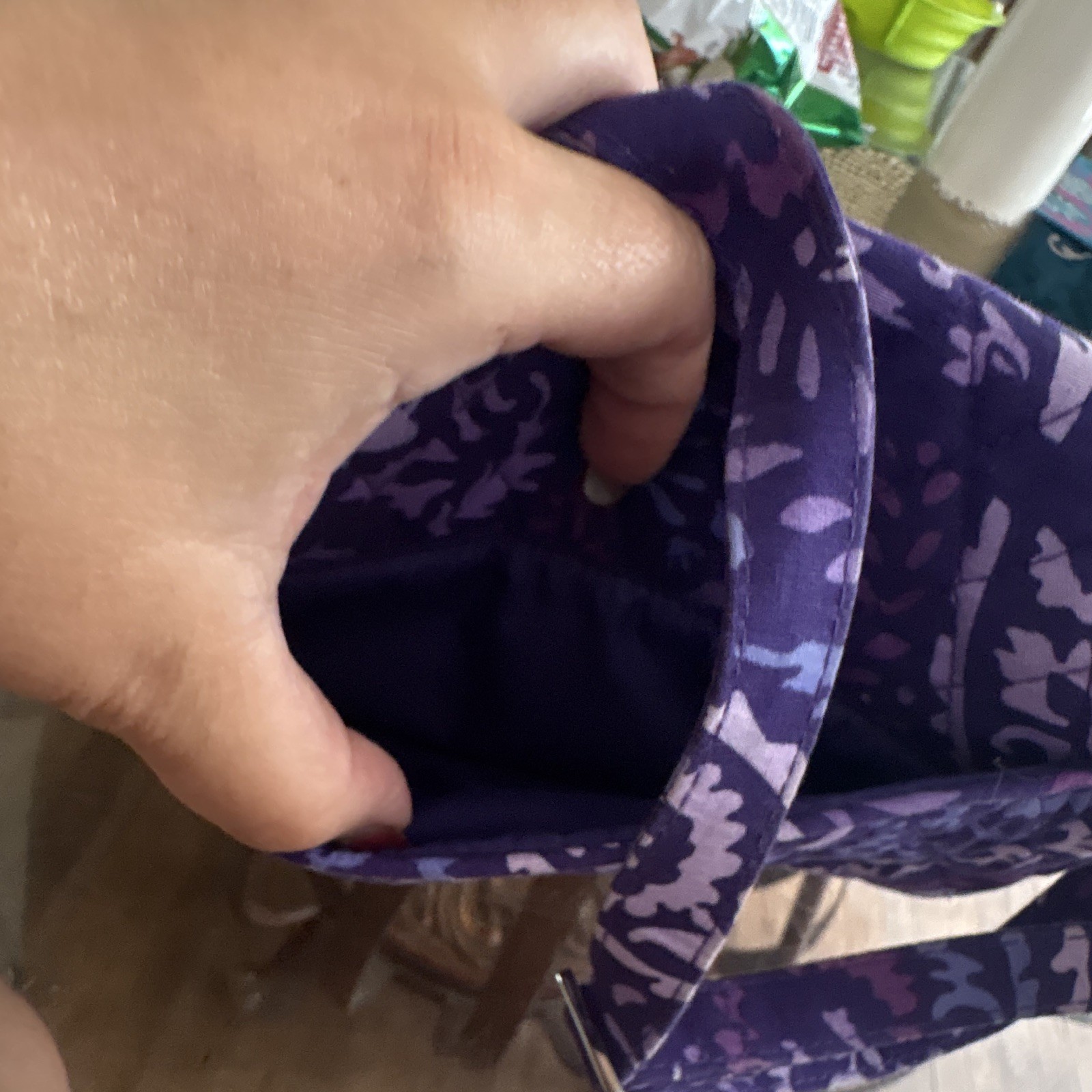 Vera Bradley Purple Floral Quilted Shoulder Bag Turn Lock Zip, Inner Pockets