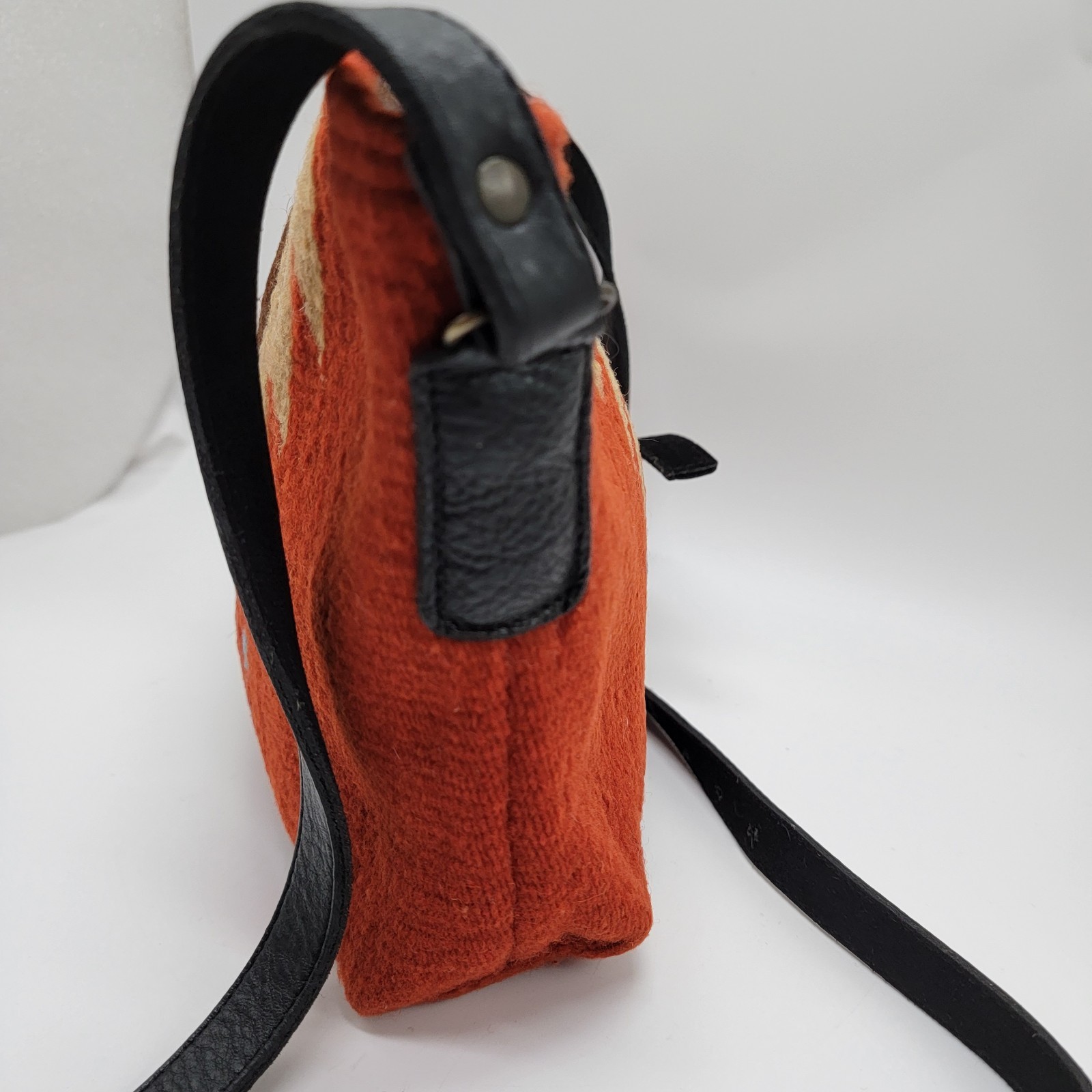 Manos Zapotecas Crossbody Rust Brown Yellow Wool Oaxaca Mexico Fair Trade Bag