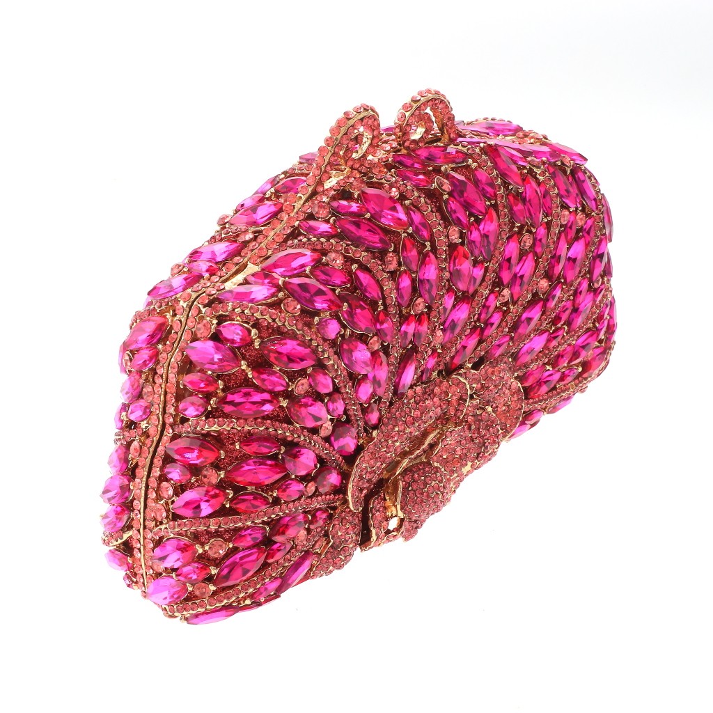 Gold Tone Alloy Metal Rhinestone Crystal Clutch Evening Bag HB6108-FUS