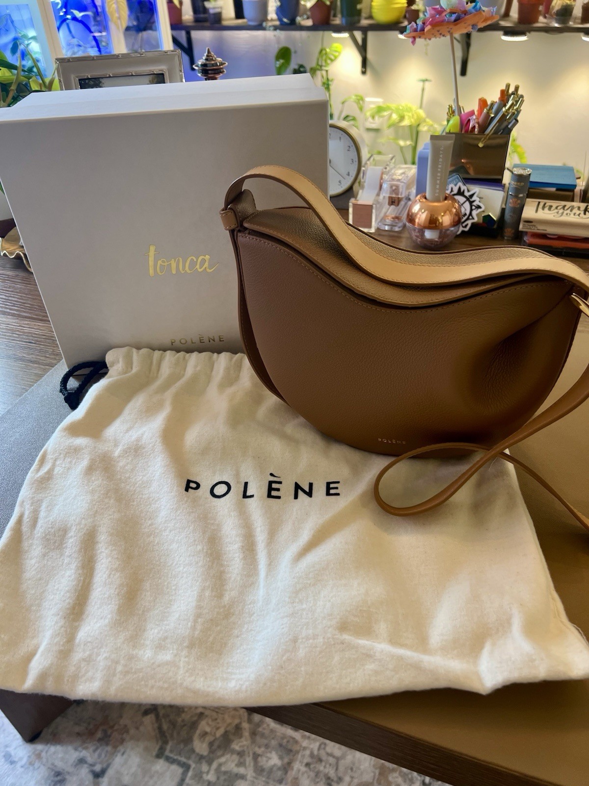 Polène Tonca Duo Camel Crescent Shoulder Bag Magnetic, Box/Dust Bag