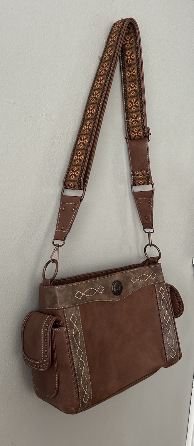 Nocona Ivy Copper Concho Concealed Carry Satchel Tan Western Crossbody Bag