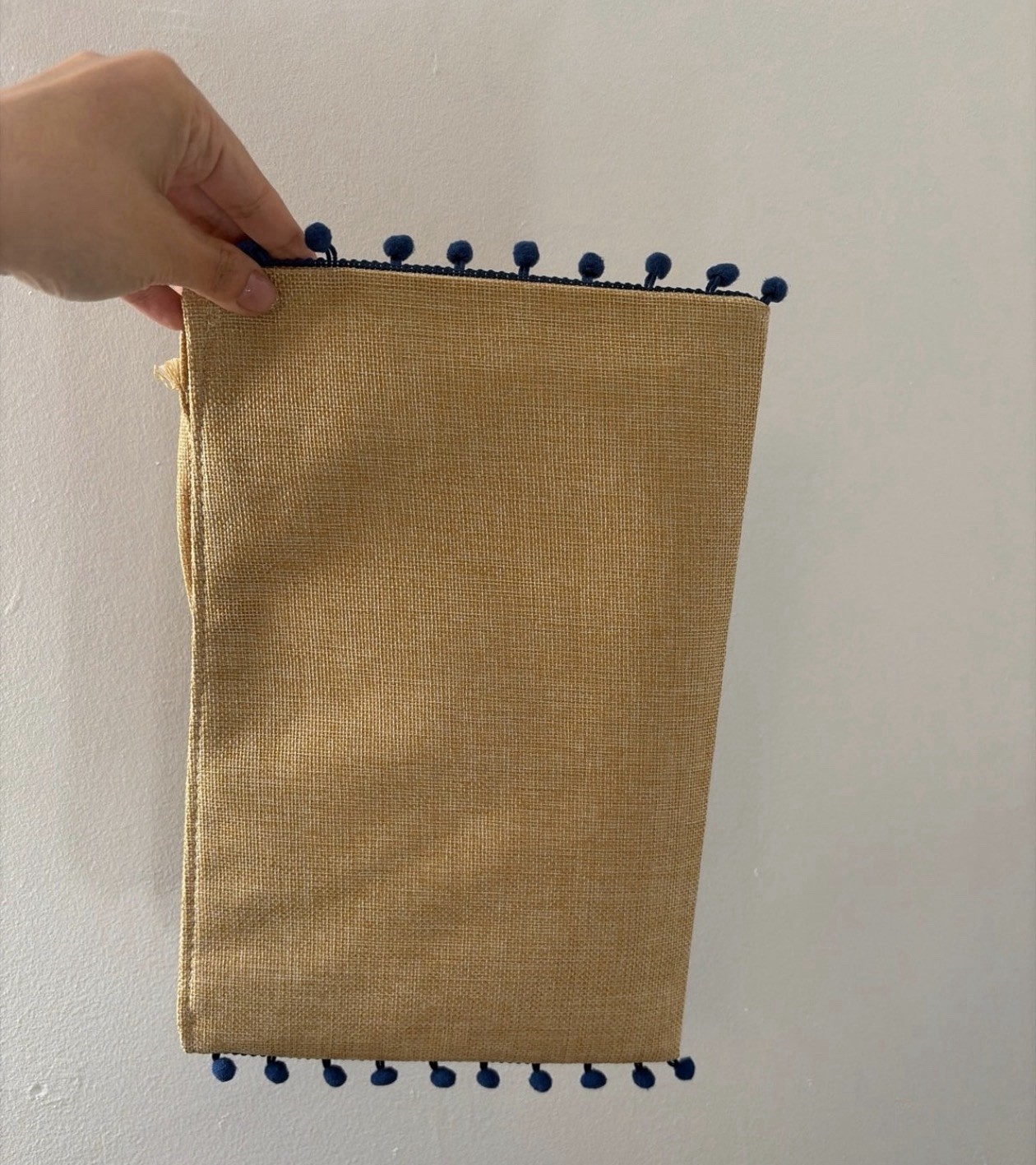 Beige Fabric Zipper Makeup Bag Blue & Gold Sequin Evil Eye Design