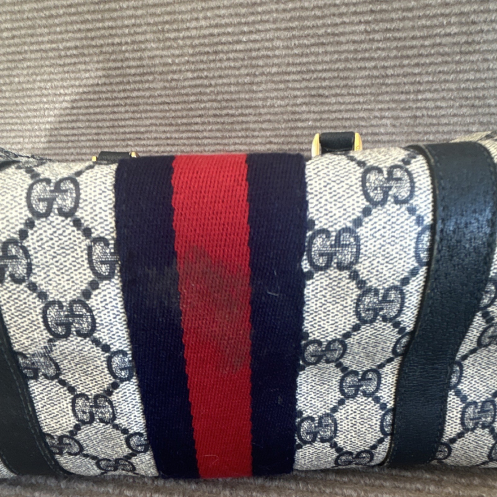 Gucci GG Pattern Web Stripe Top Handle Satchel Handbag, Zip Closure
