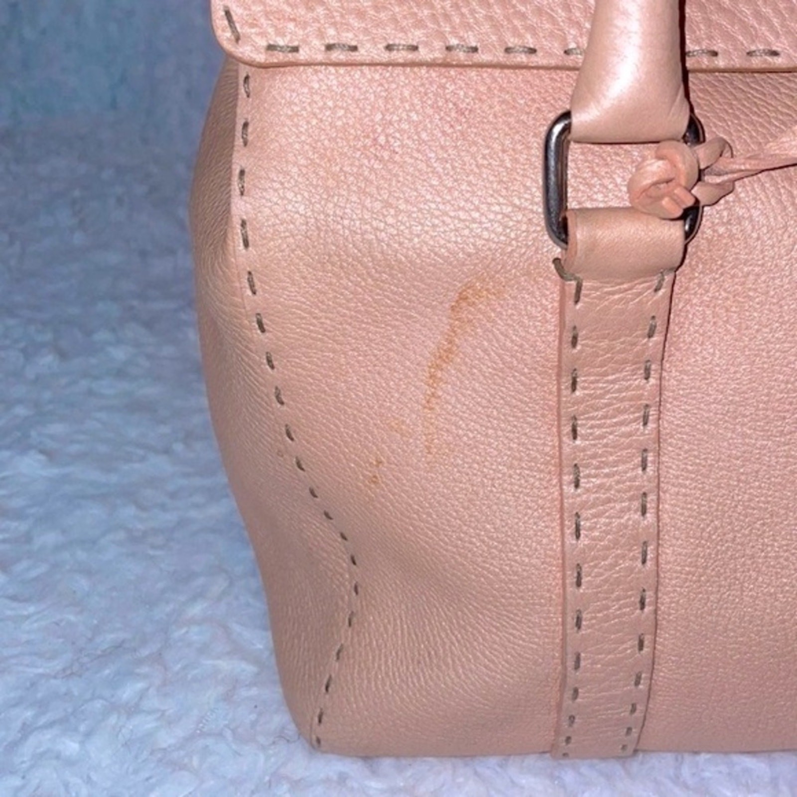 Fendi Selleria Linda Large Pink Leather Flap Tote Shoulder Bag 925 Silver