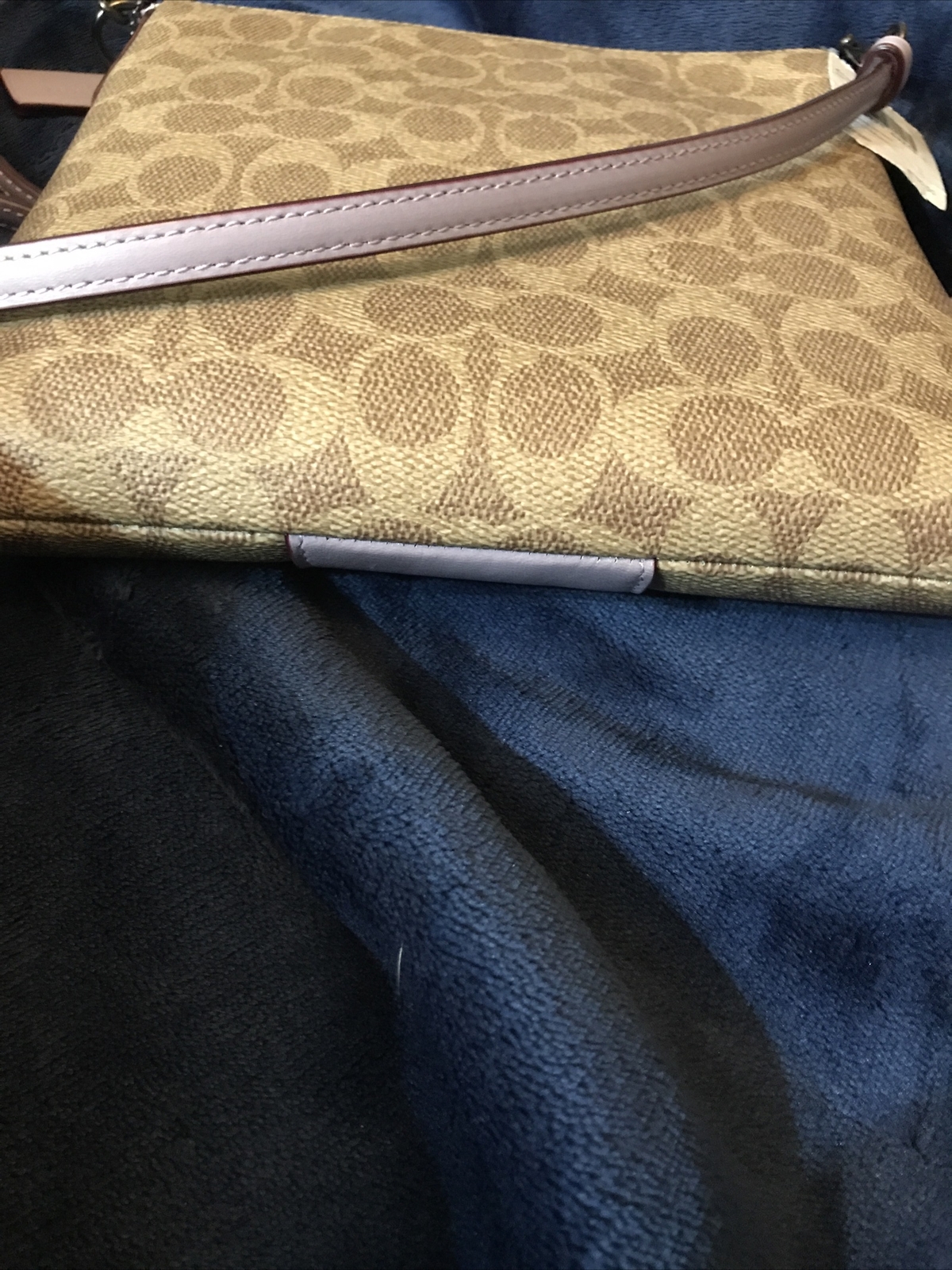 Coach Color Block Signature Tan Soft Lilac Kitt Crossbody 41321