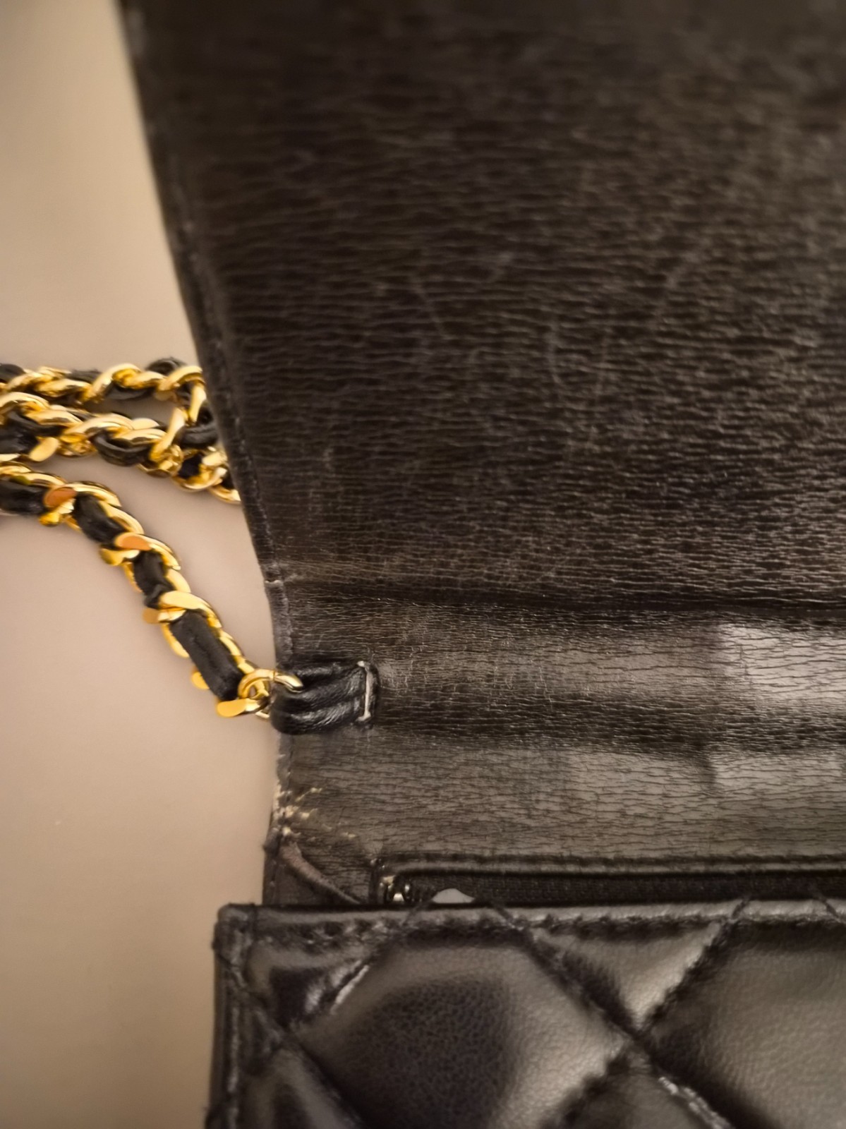 Vintage GIVENCHY Quilted Leather Chain Bag Mini Flap Black Gold 4G Logo Auth WOC