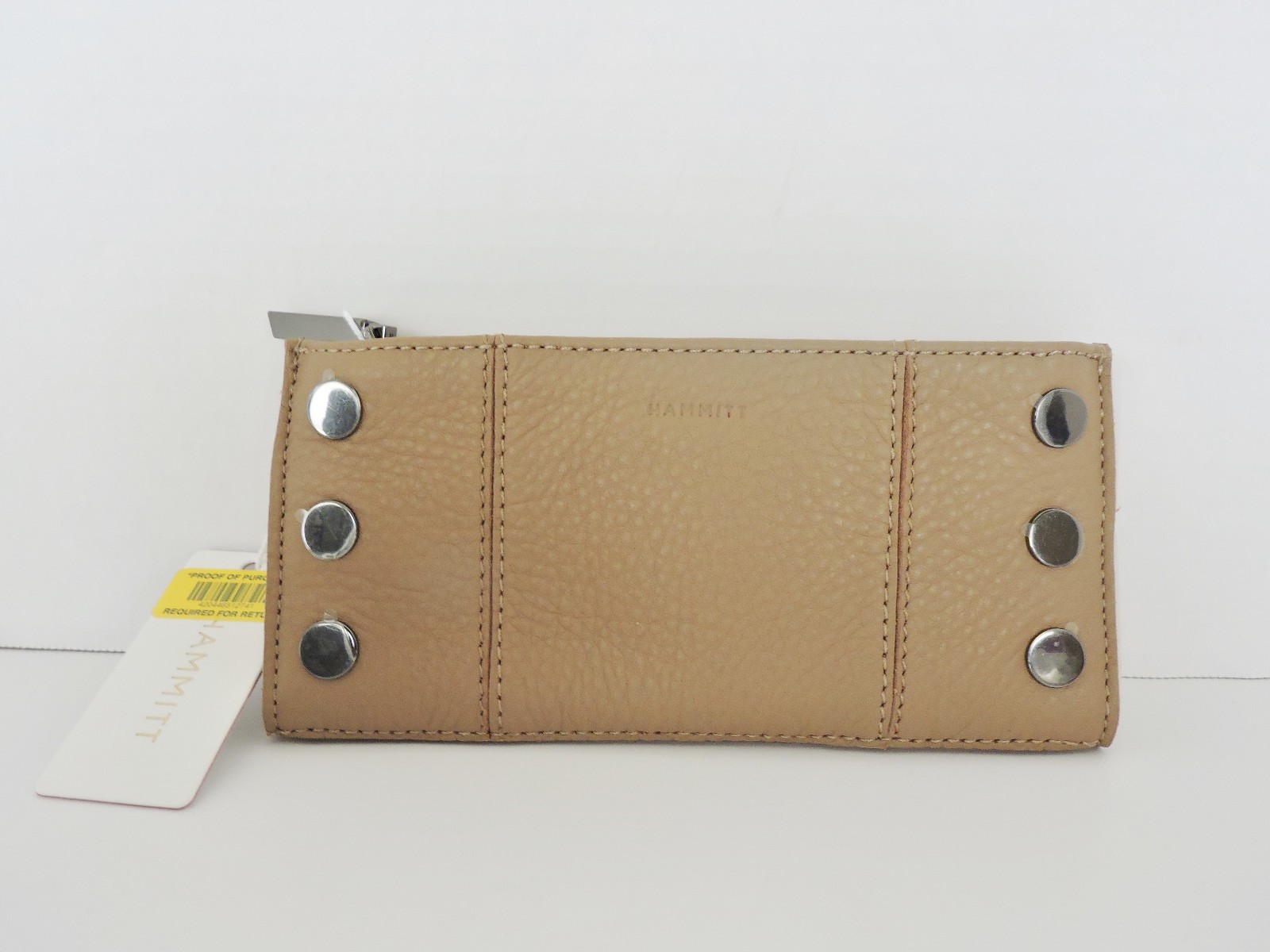 Hammitt 110 North Biscotti Tan Pebbled Leather Gunmetal Tone Studded Wallet NWT