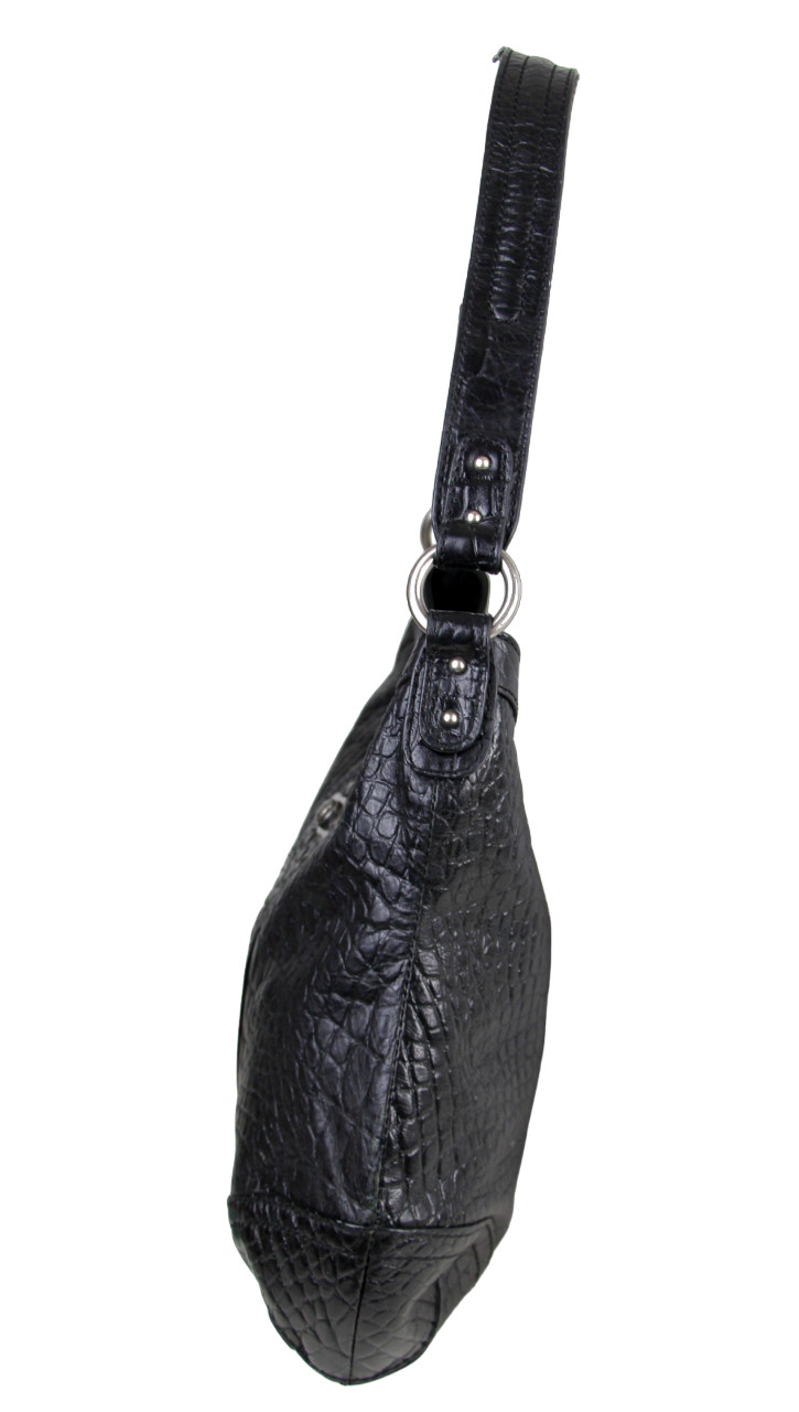 Elliott Lucca WOVEN BLACK GENUINE LEATHER CROCO PRINT SHOULDER BAG HANDBAG HOBO