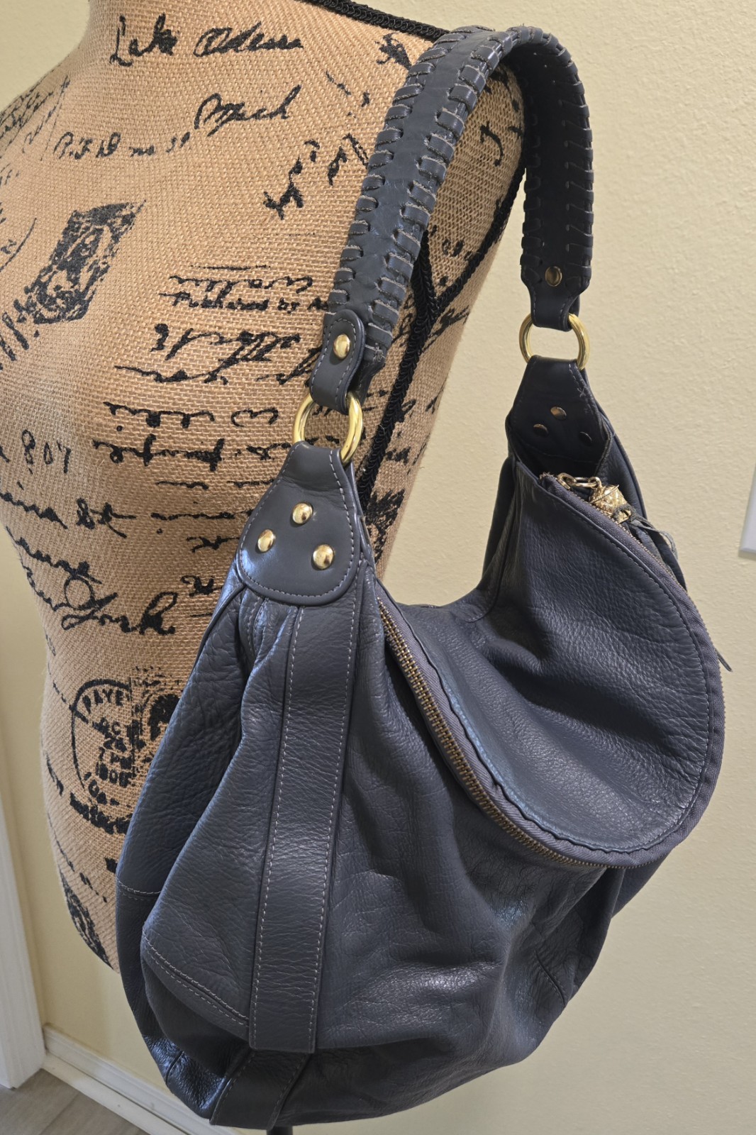 Fabulous Onna Ehrlich Leather Hobo Shoulder Bag Gray *MINT*