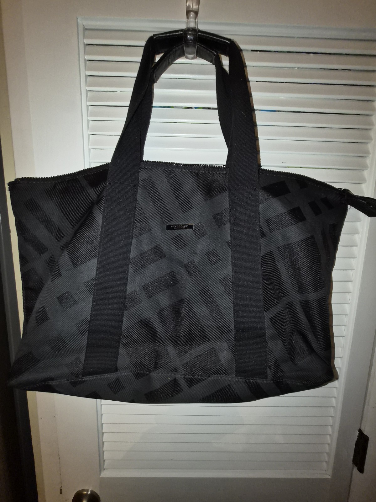 Burberry Fragrances Black Plaid Large Canvas Weekender Duffle Tote Weekend