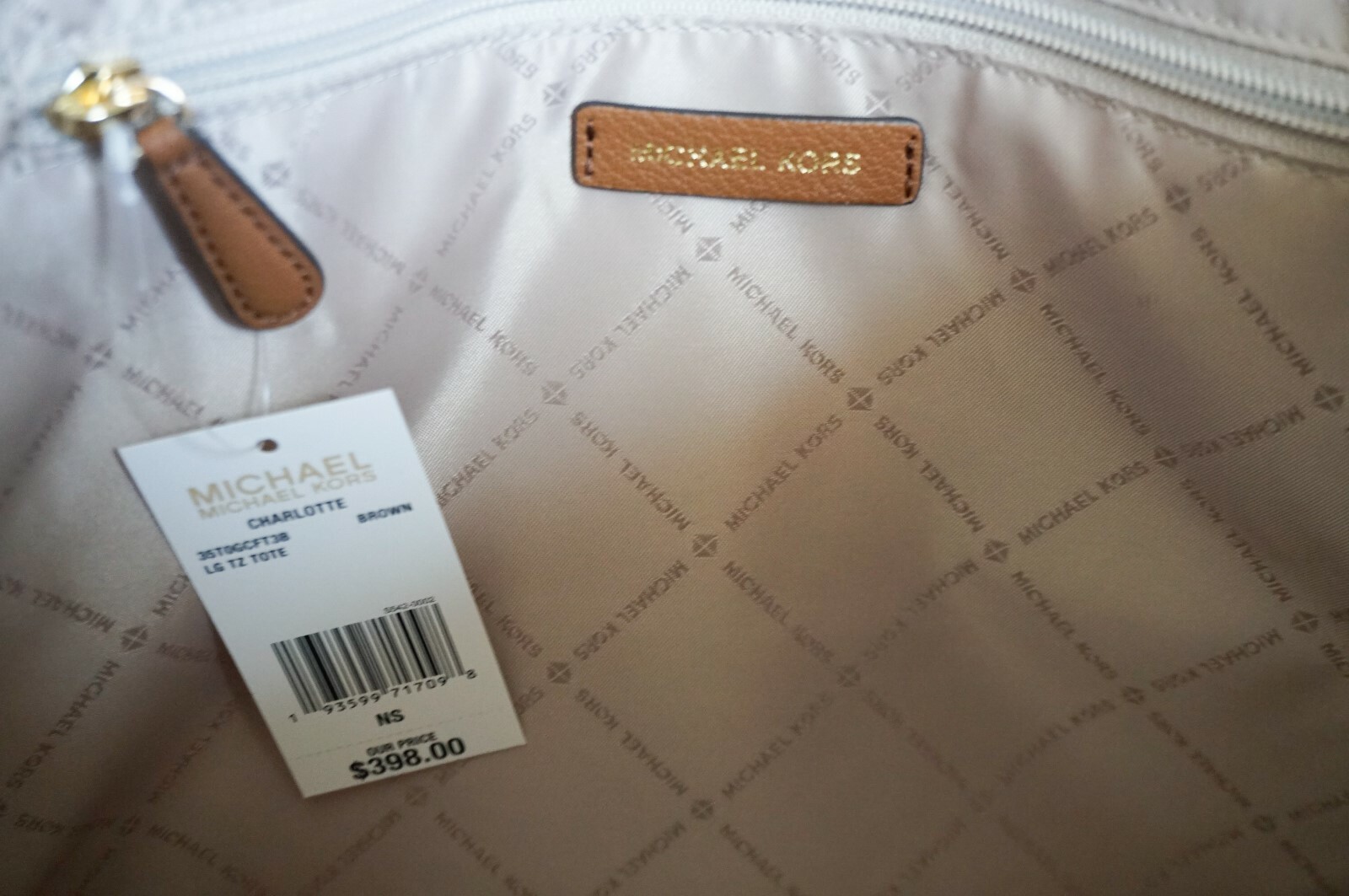 MICHAEL KORS CHARLOTTE LARGE SHOULDER TOTE BAG PURSE MK SIGNATURE BROWN
