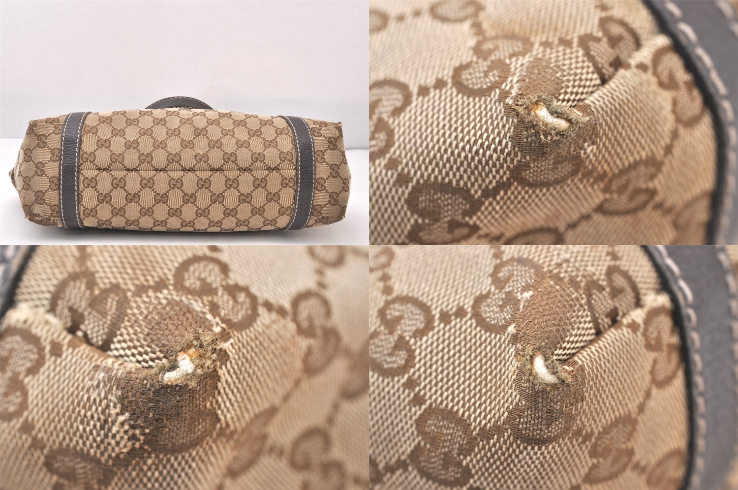 Authentic GUCCI Web Sherry Line Hand Bag GG Canvas Leather 364836 Brown 705AA