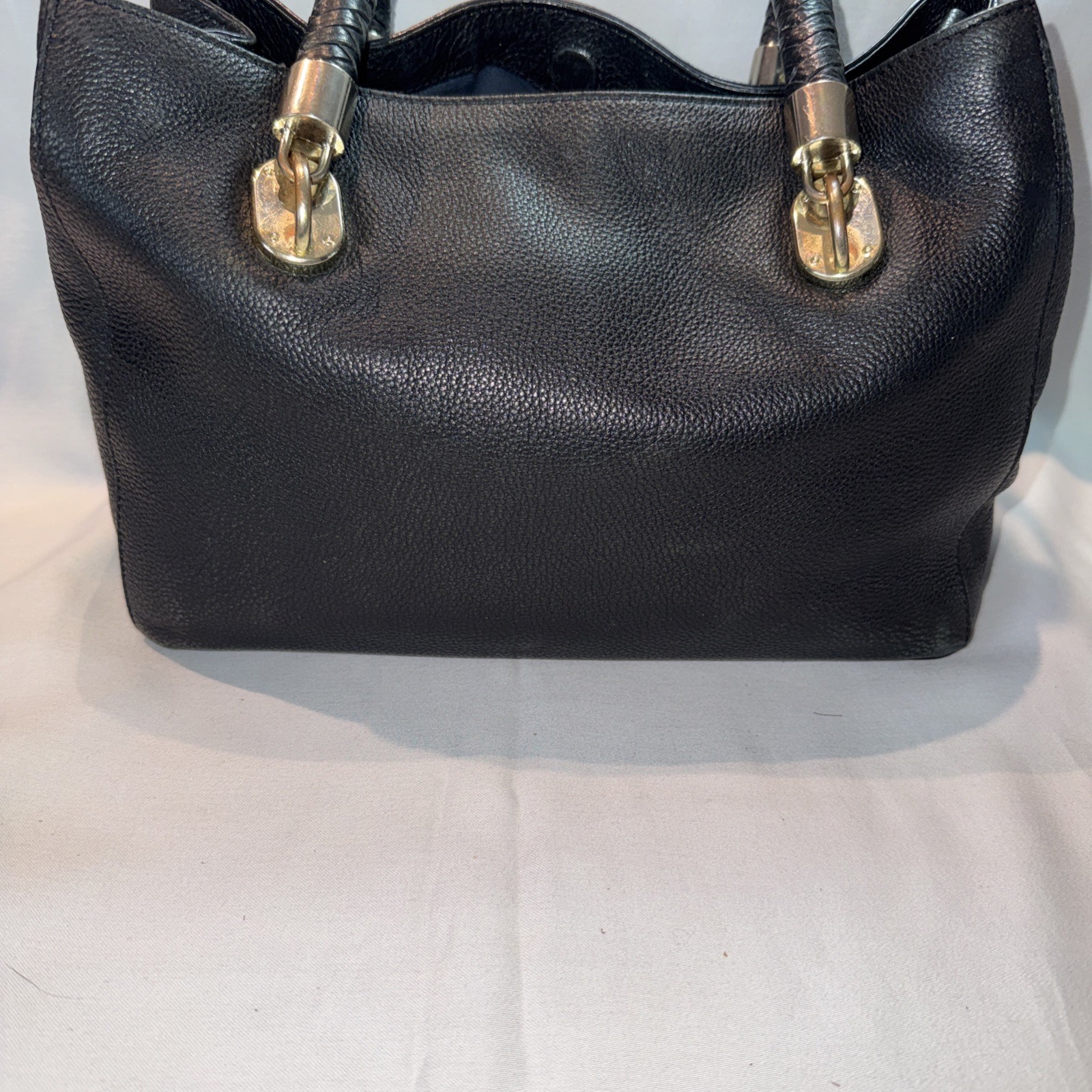 Cole Haan Benson Soft Black Pebbled Leather Tote Bag Braided Handles Purse