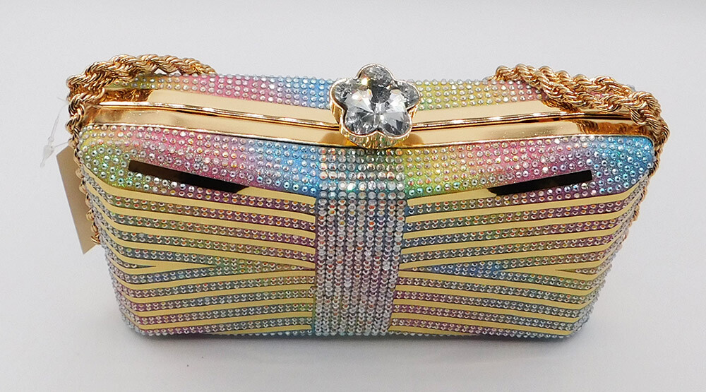 Vintage Crystal Rhinestone Evening Handbag Purse Clutch Party Wedding/MuiltiXH61