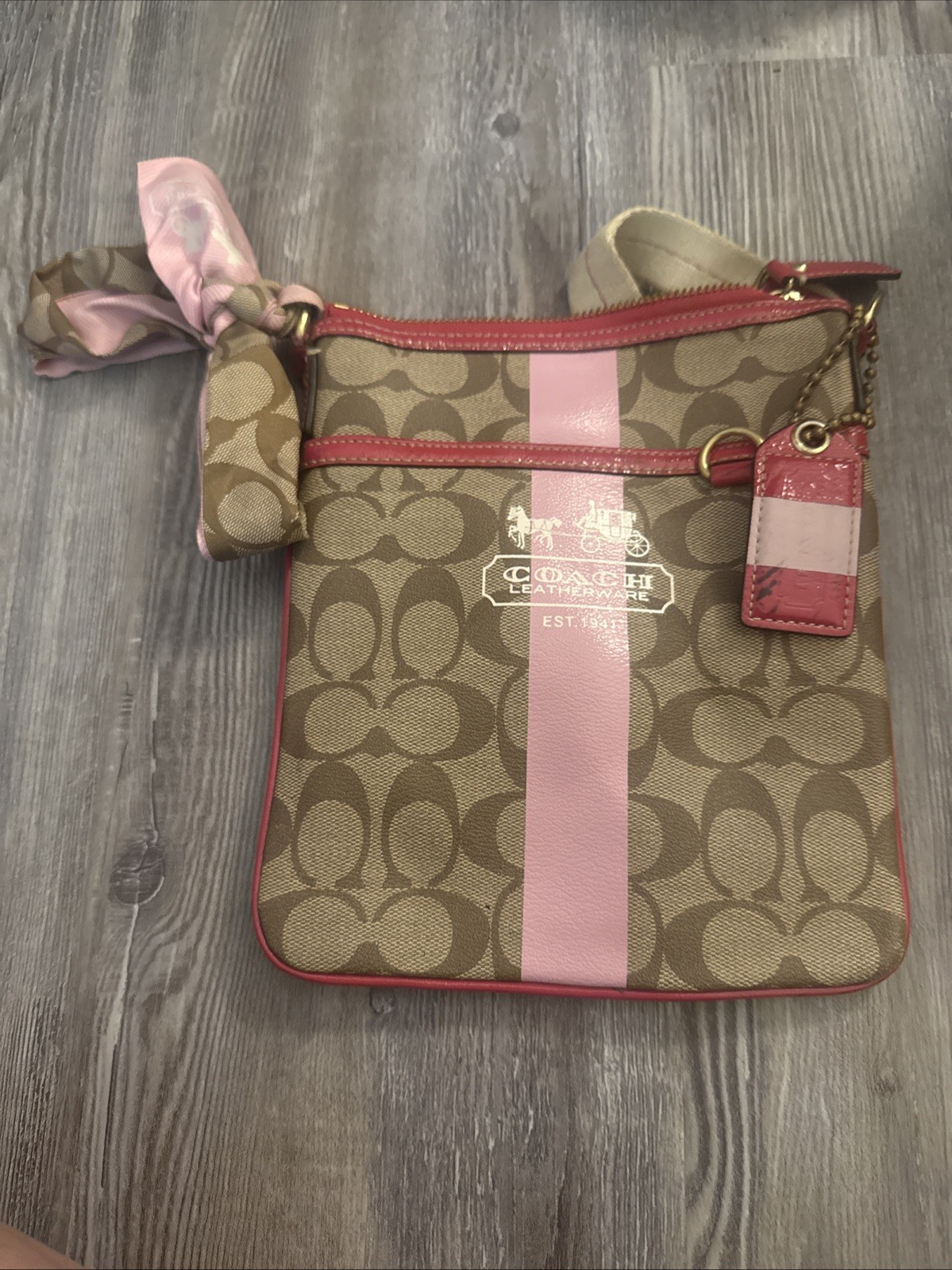 Vintage Coach Coach C Canvas Trimmed In Dark And Light Pink Cross Body