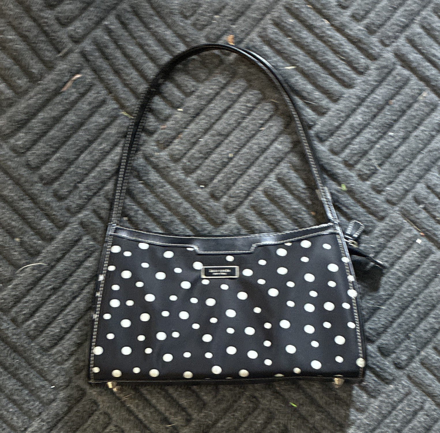 Women’s Black White Polka Dot Shoulder Bag Small Zip Closure Silver Hardware