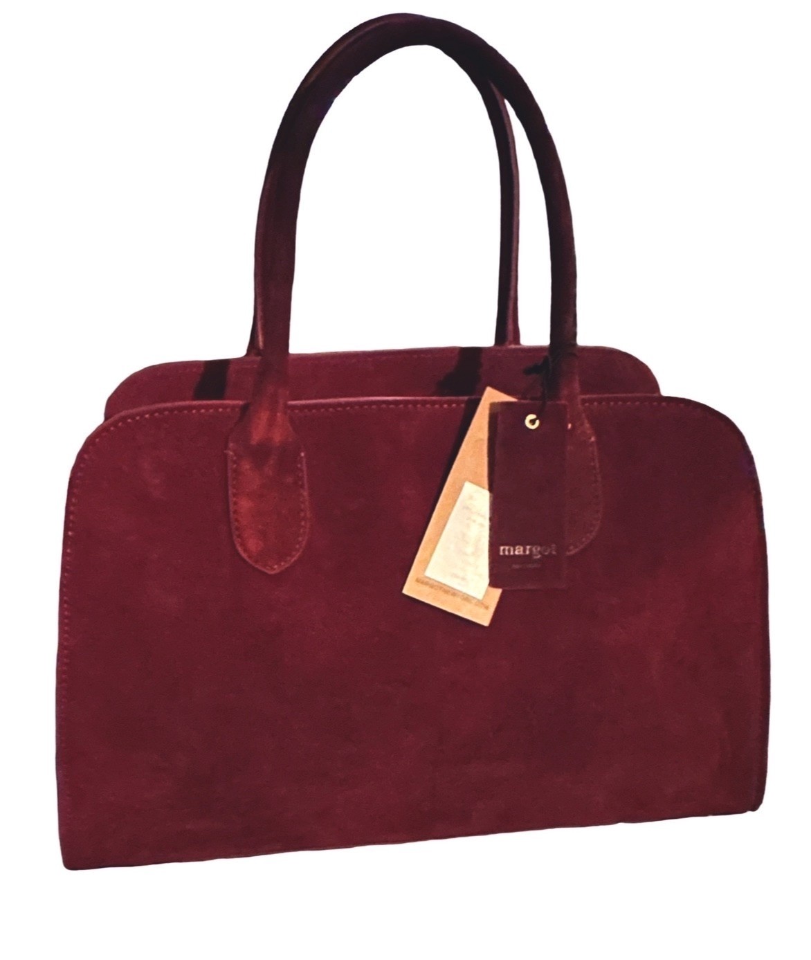 NWT RARE Burgundy Wine Margot New York 100% Suede Double Top Handle Bowling Bag