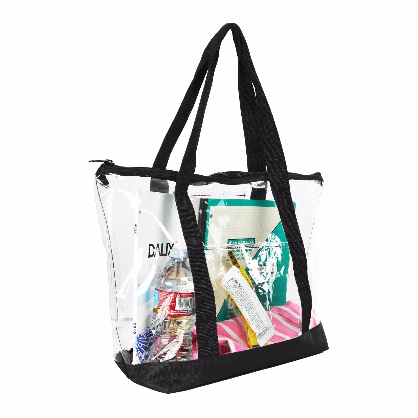 DALIX Clear Shopping Bag Security Work Tote Shoulder Bag Womens Handbag in Black