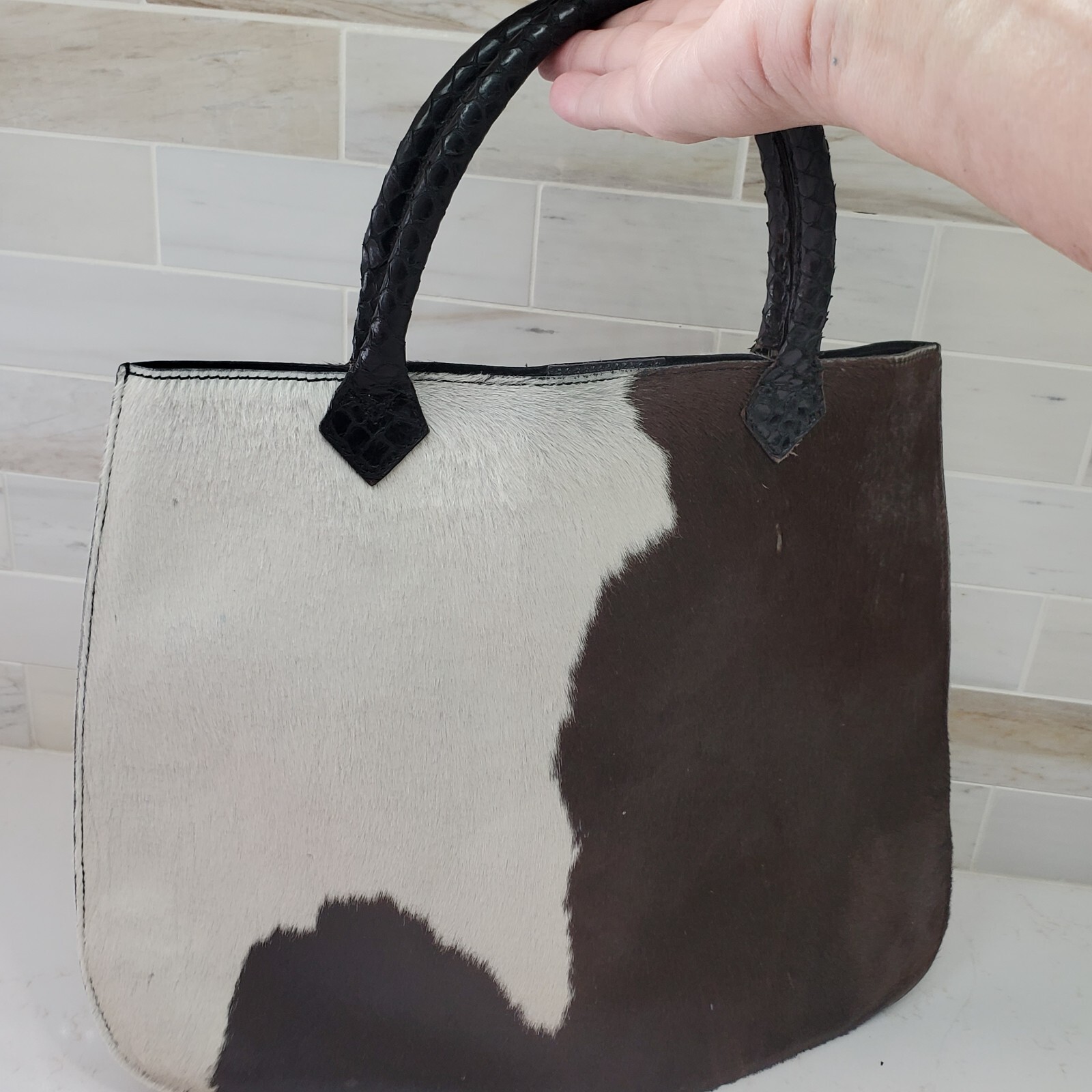 Serapian Milano Animal Hide Tote Bag Purse Made In Italy Brown & White