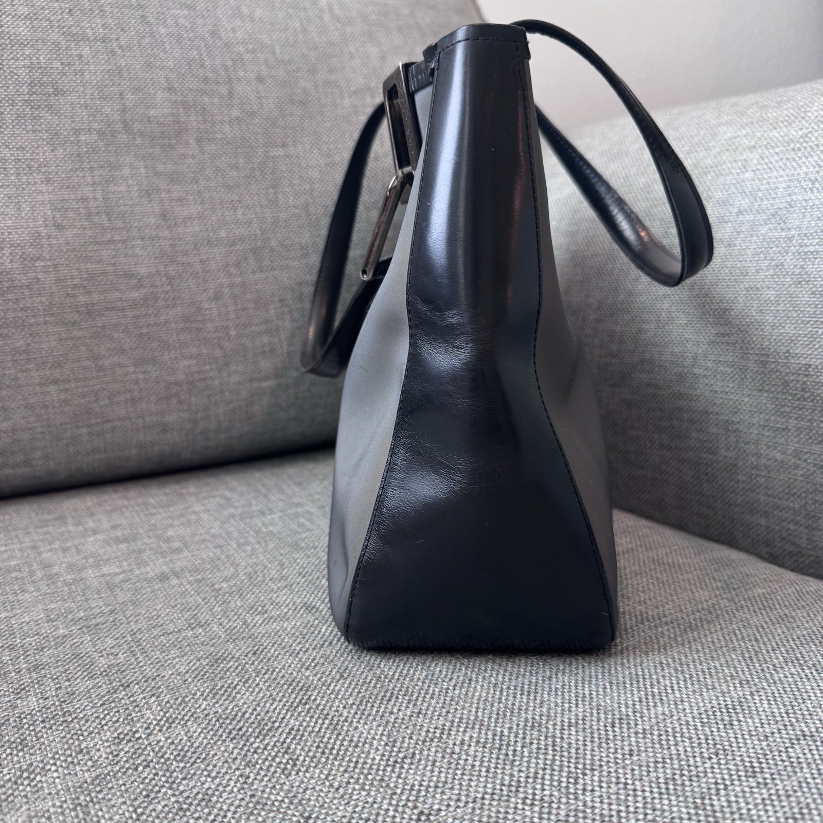 Braun Buffel Germany Womens Nylon Gray Black Handbag Purse Zip Top