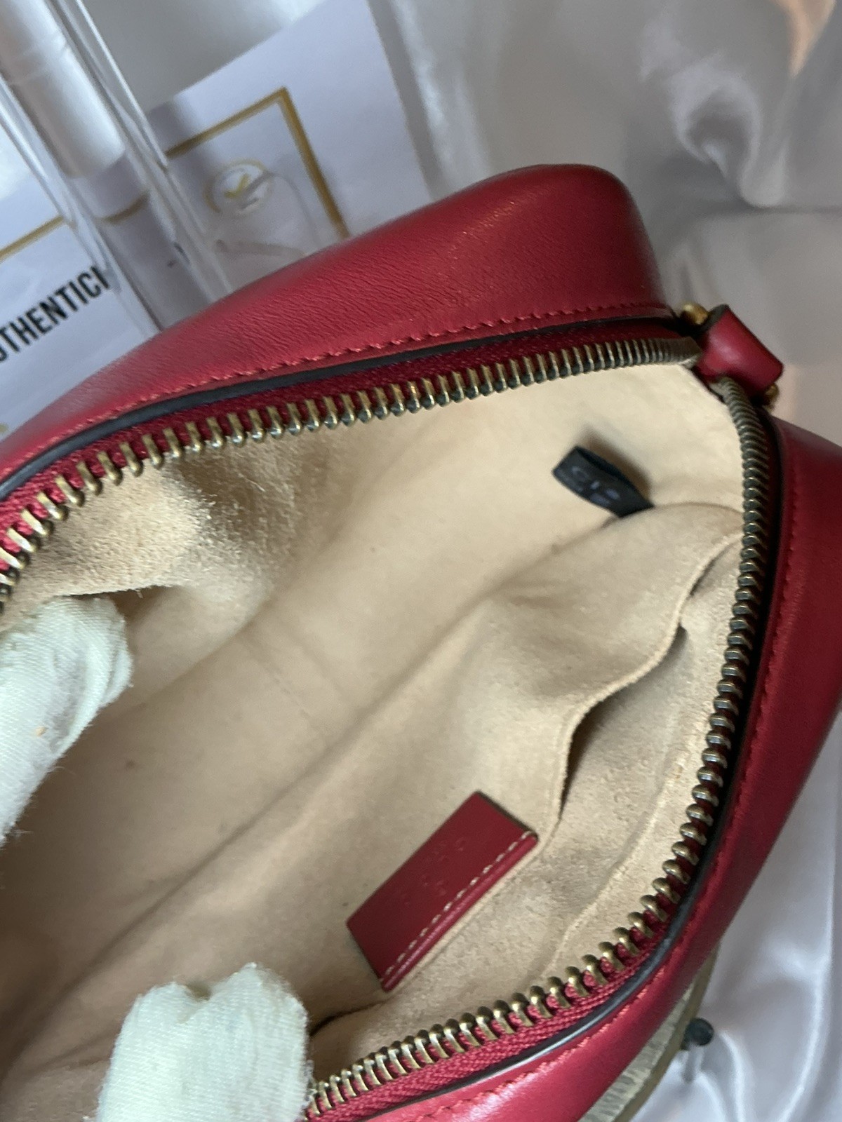 Authentic Gucci GG Marmont 2.0 Red Leather Chevron Camera Crossbody w COA