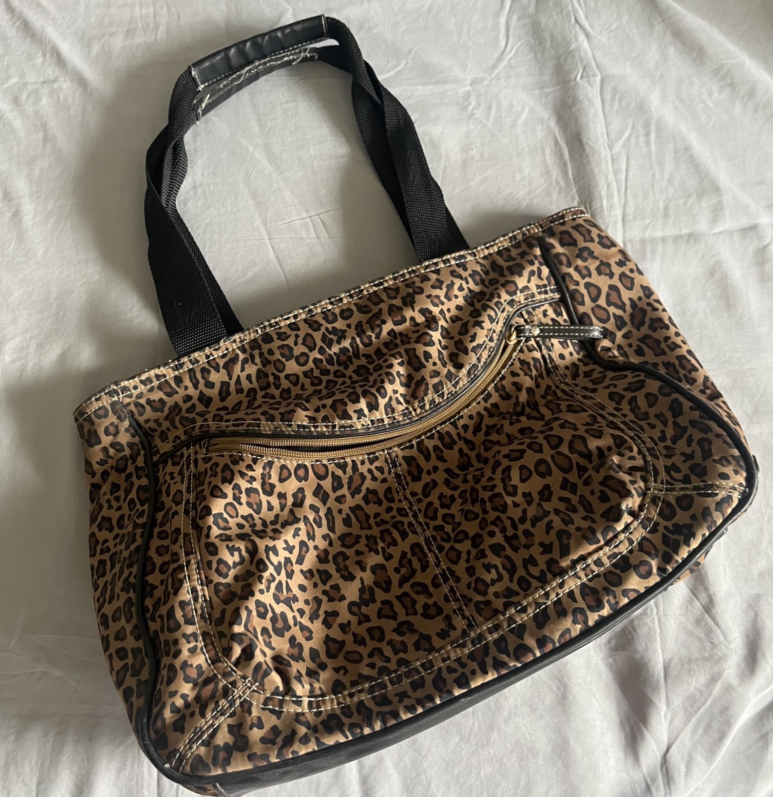 Nine West Leopard Print Tote Bag Large Shoulder Purse Animal Print Y2K VINTAGE