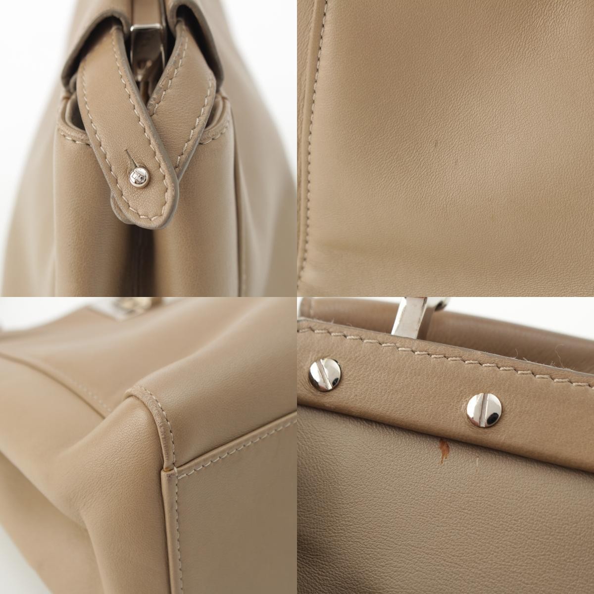 FENDI Peekaboo Mini Leather Shoulder Bag 8BN244 Beige Used