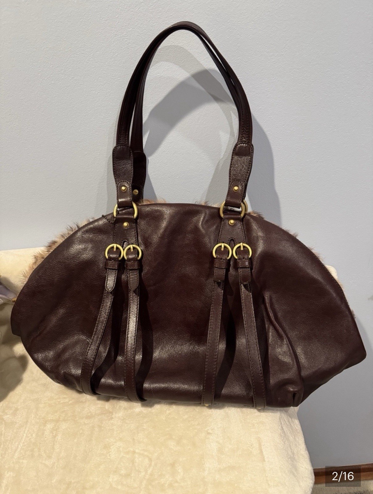 Extremely RARE VTG 1950s Genuine Leather & Real Fur Handbag spotted animal print