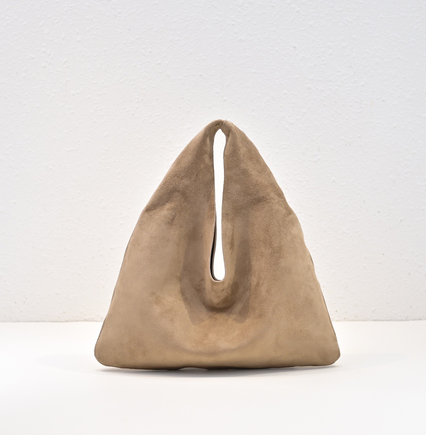 The Row Bindle Beige Suede Triangle Hobo Bag Minimalist Top Handle Tote Bag