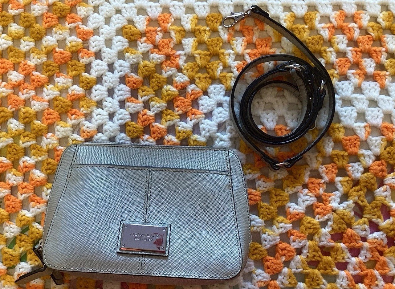 Tignanello Bella Oyster Silver Leather Convertible Belt/Crossbody Bag