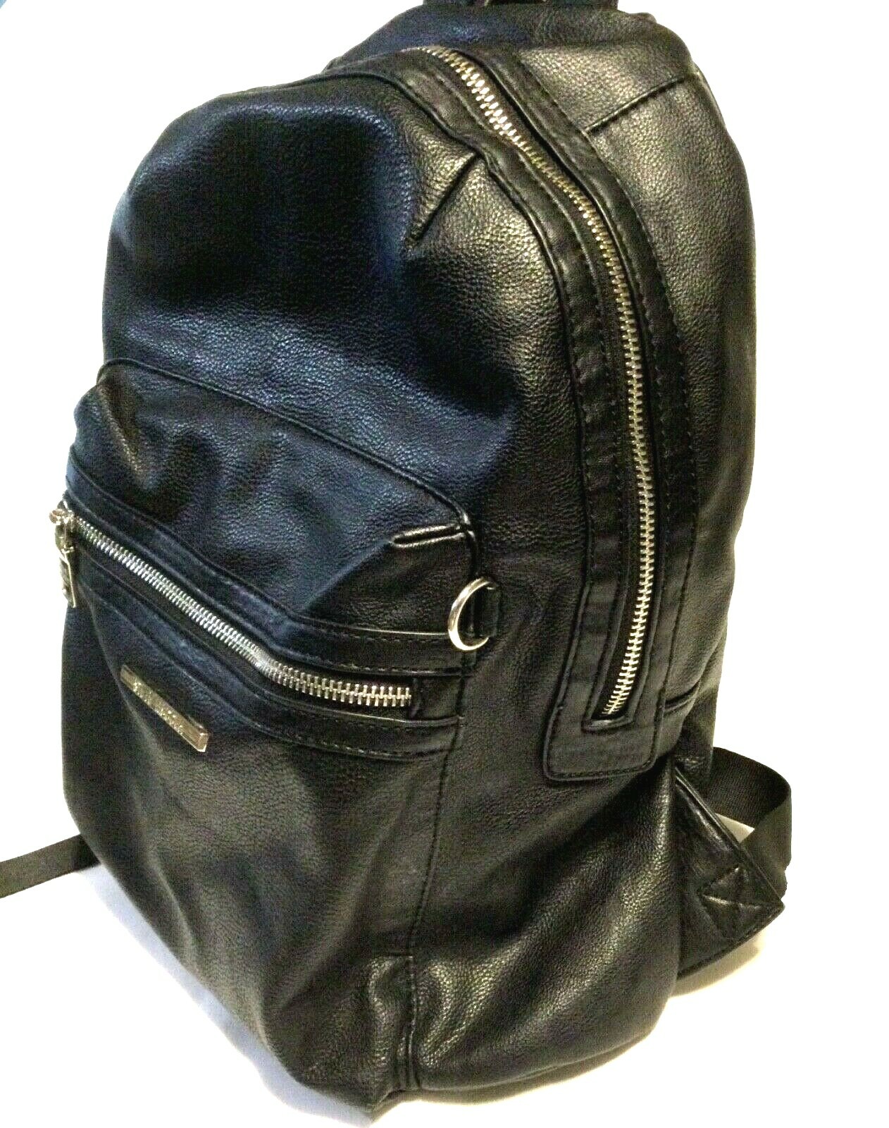 STEVE MADDEN BACKPACK PURSE Black Bag w/ Shoulder Straps Silver Zippers Hardware