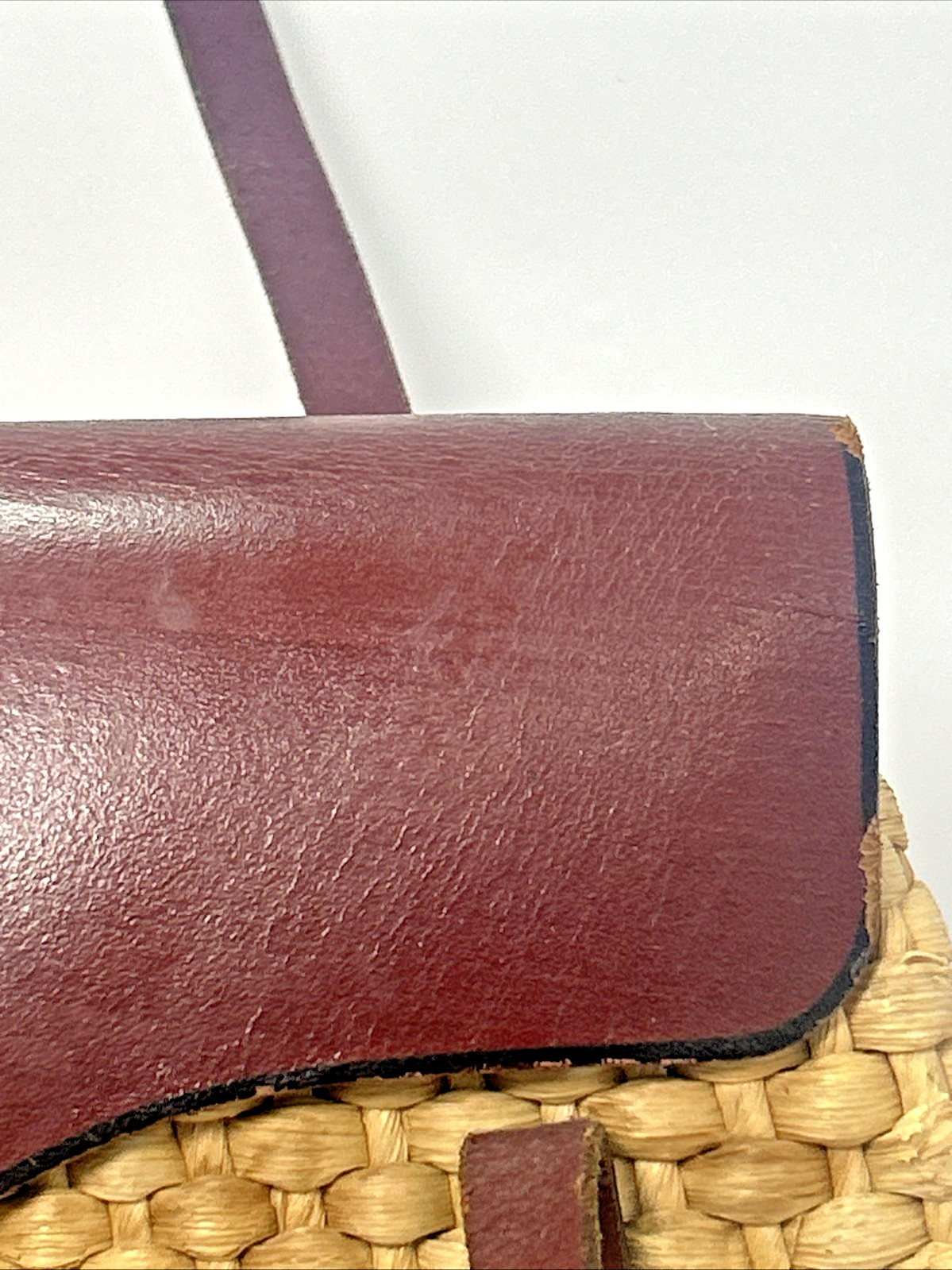 Vintage Handbag Woven Straw Rattan Leather Satchel 60s70s Cottagecore