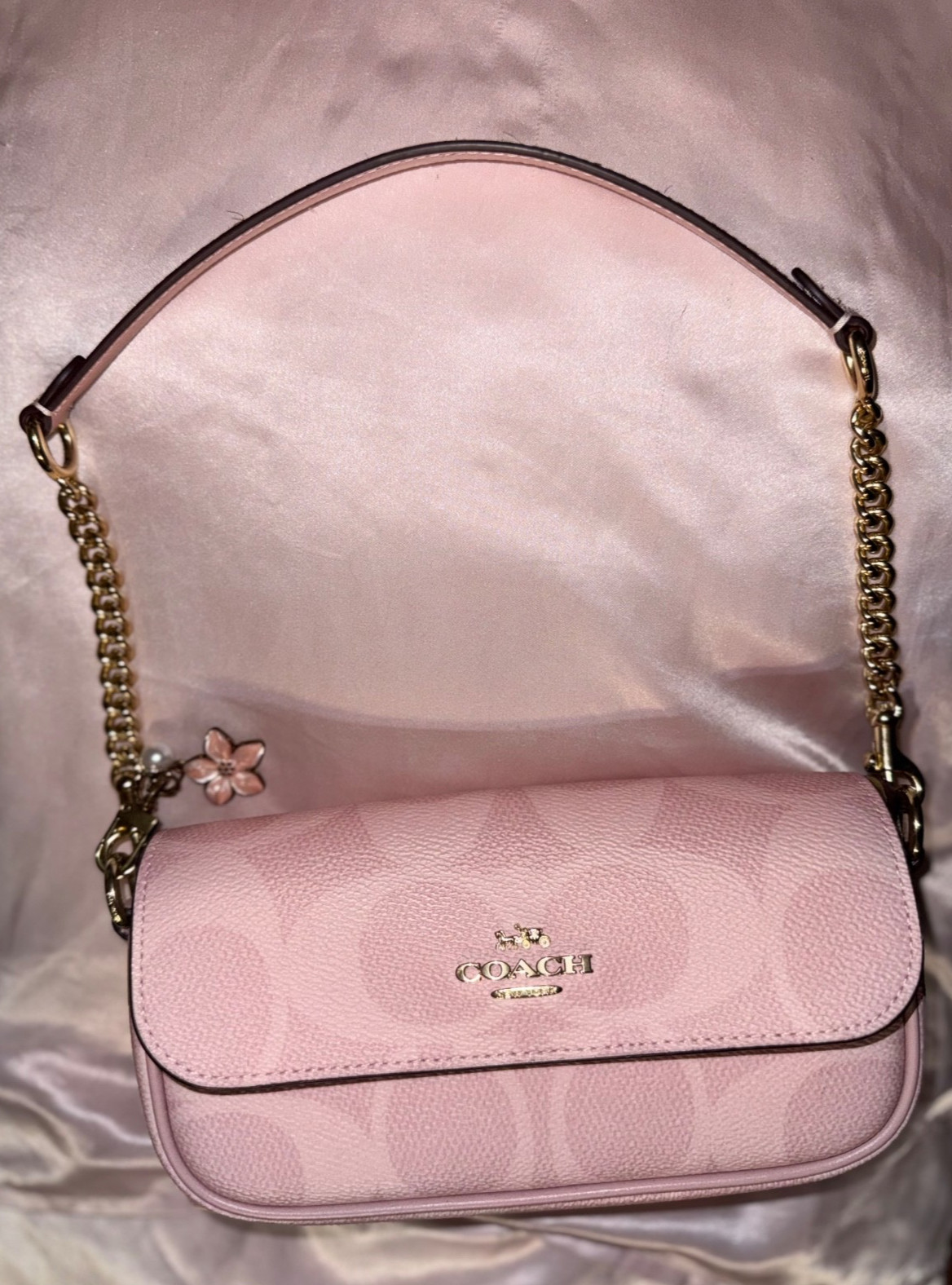 NWT Coach Hailey Flap Bag In Signature Canvas CAN70/powder Pink
