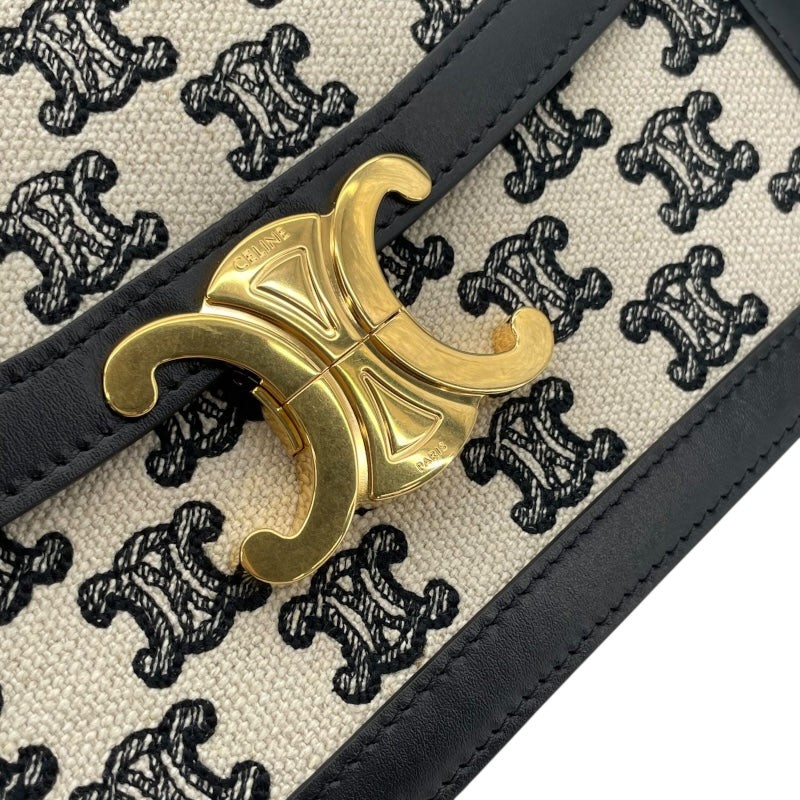 CELINE Trapeze Triomphe Bag Ivory / Black Leather Shoulder Bag #OKB2205