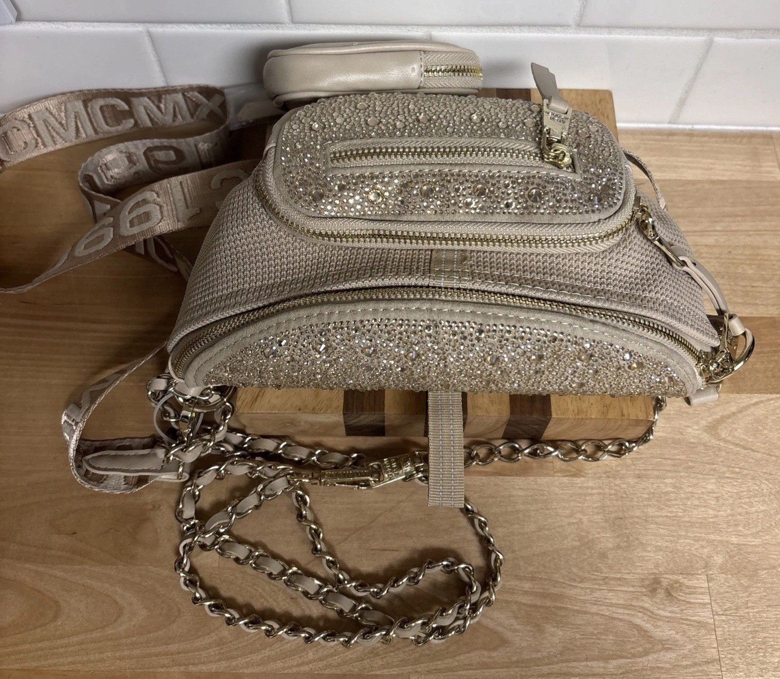 Steve Madden Maxima Rhinestone Convertible Belt Sling Crossbody Bag Blush NWOT
