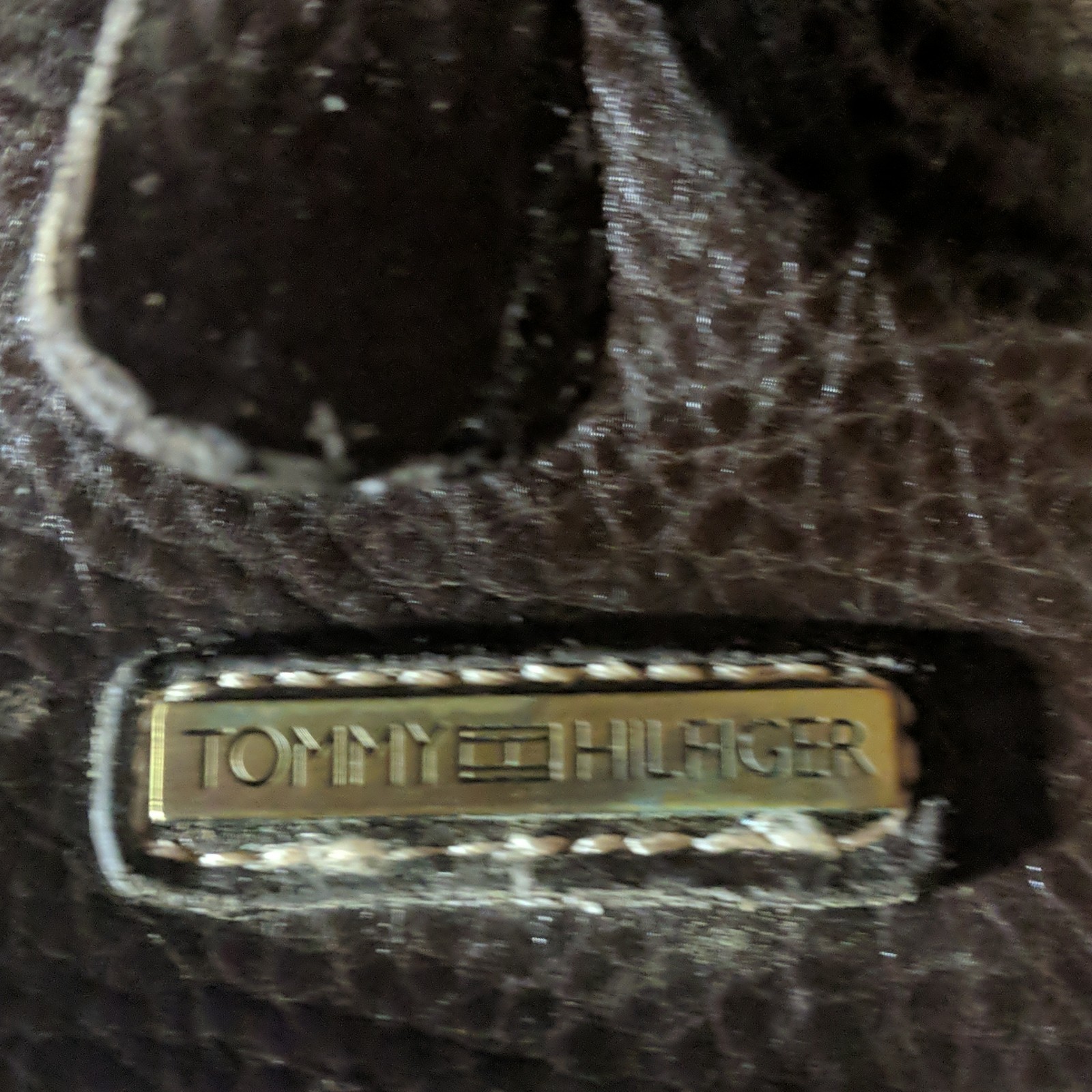 Tommy Hilfiger Brown Pebbled Small Shoulder Bag Logo Gold Hardware Zip Buckle