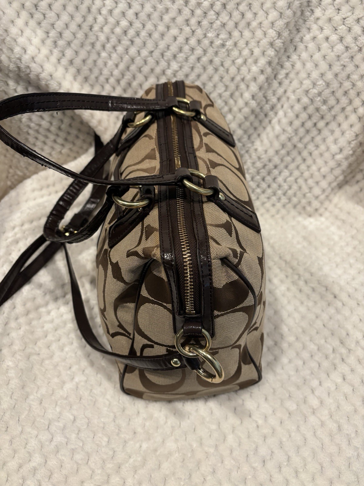 Coach Signature Satchel Top Handle Zip Bag Detachable Strap