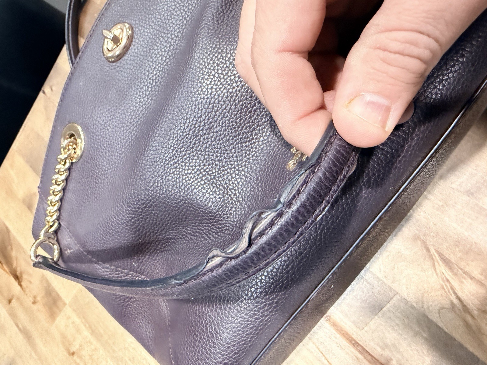Coach Turnlock Chain Tote 27 in polished pebble leather with gold hardware
