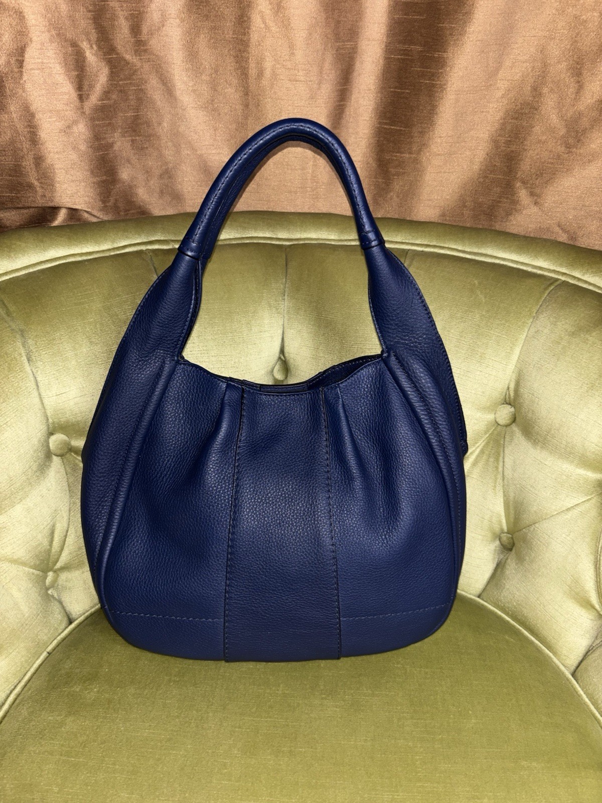 SALVATORE FERRAGAMO Oxford Blue Leather Milly Shoulder Bag
