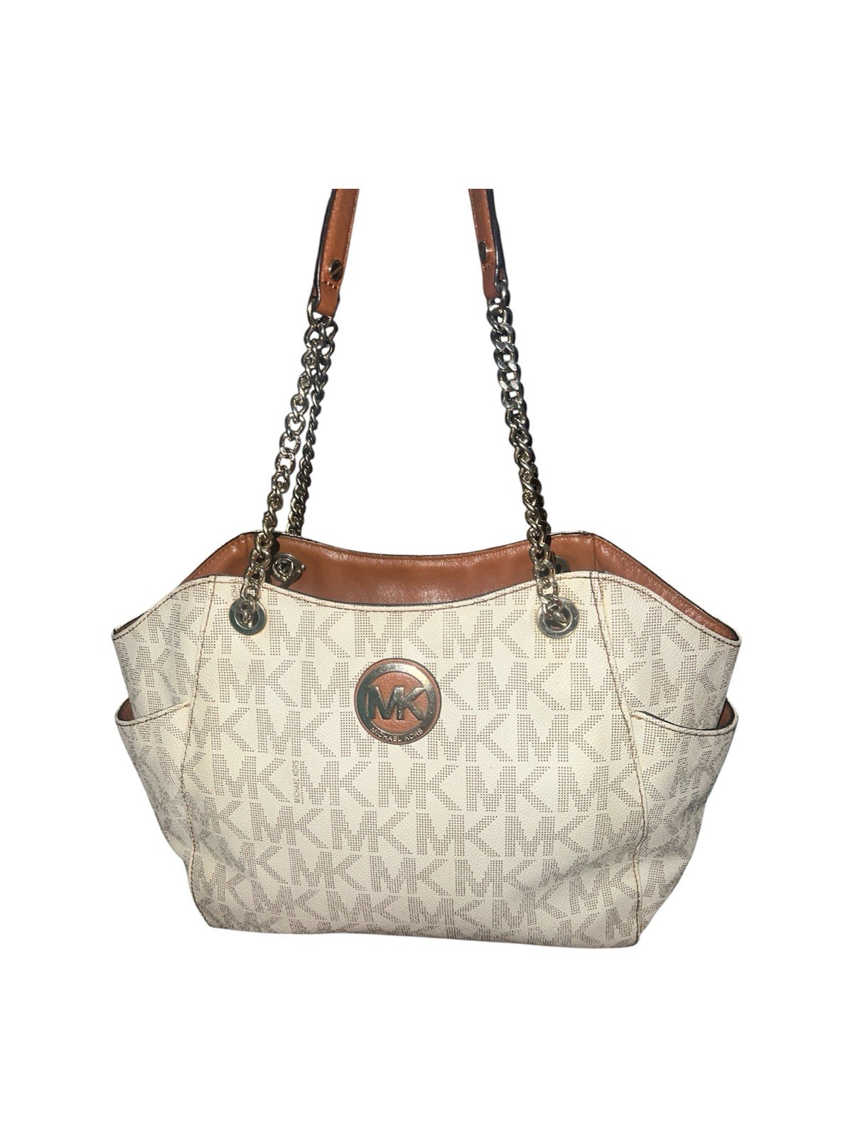 Michael Kors Jet Set Travel 2018 Large Chain Shoulder Tote Bag Vanilla PVC
