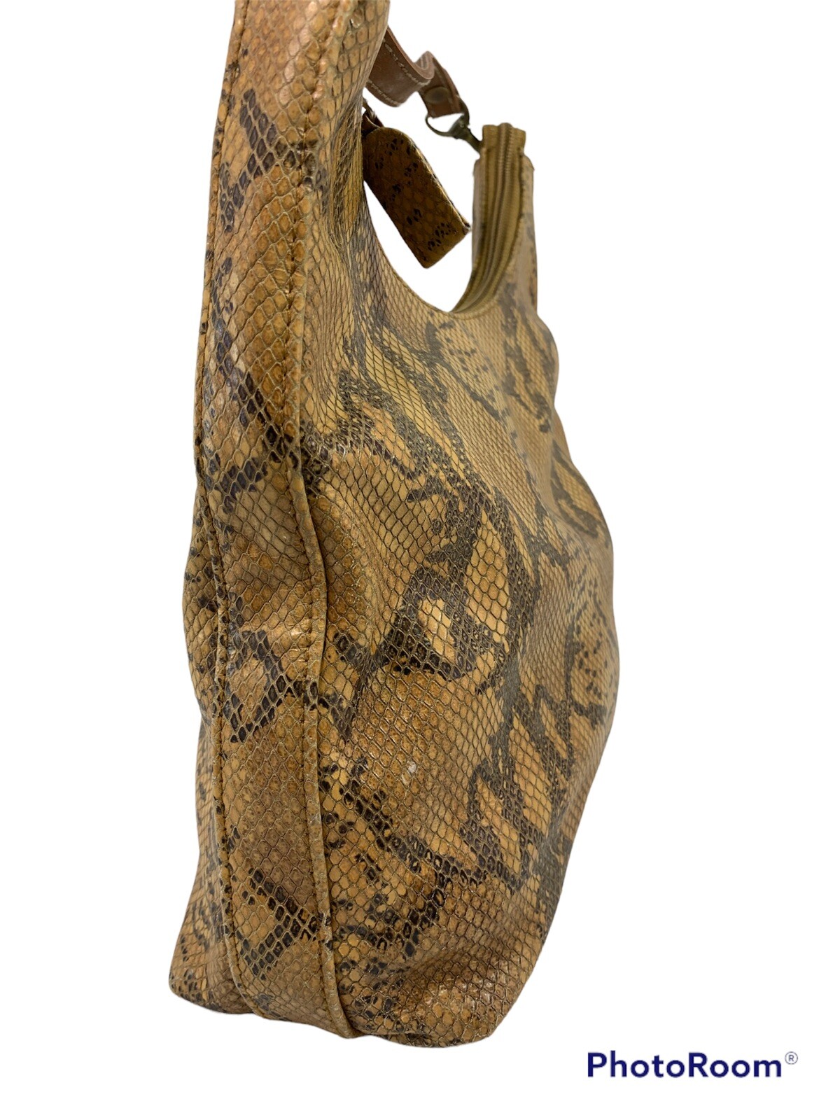 Tignanello Crossbody Snake Print Leather Camel/Black Color Lined Pockets 8x10x3