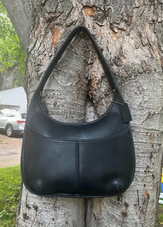 COACH Vintage Ergo Pocket Zip 9033 Black Leather Shoulder Bag Hobo Handbag Purse