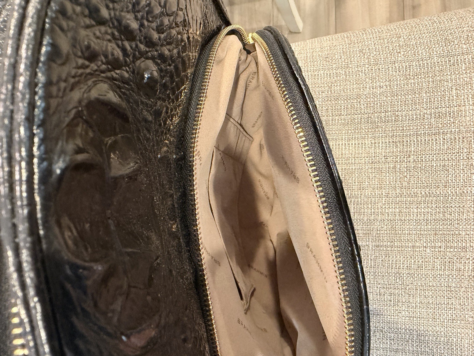 Brahmin Black Alligator Embossed Backpack Top Handle Zip Gold Hardware